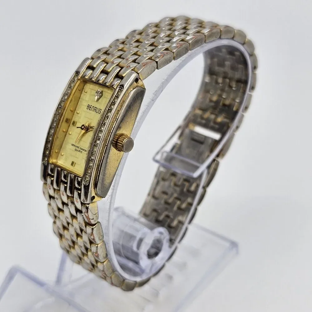 Benrus Women's Watch 19MM Gold Dial Diamond Bezel Gold Bracelet 6.5